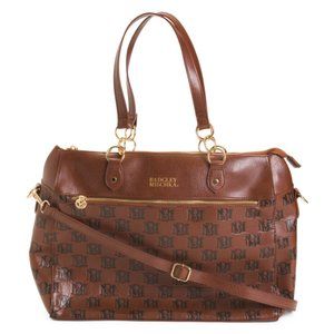 Badgley Mischka Madalyn Vegan Leather Logo Weekender Tote Brown Travel Carry-on